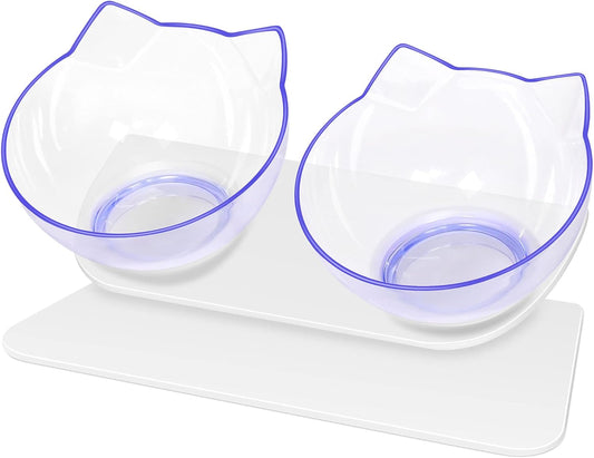 Cat Bowls Set: Tilted, Anti-Vomiting Pet Feeder with Stand for Cats and Small Dogs