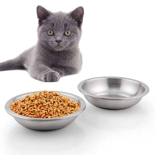 Cat Dishes Food Bowls,Stainless Steel Pet Food & Water Bowls Set for Dogs and Cats,Feeding and Watering Dish Bowl for Kitten Puppy (2 Pcs, 6.3 Inch)