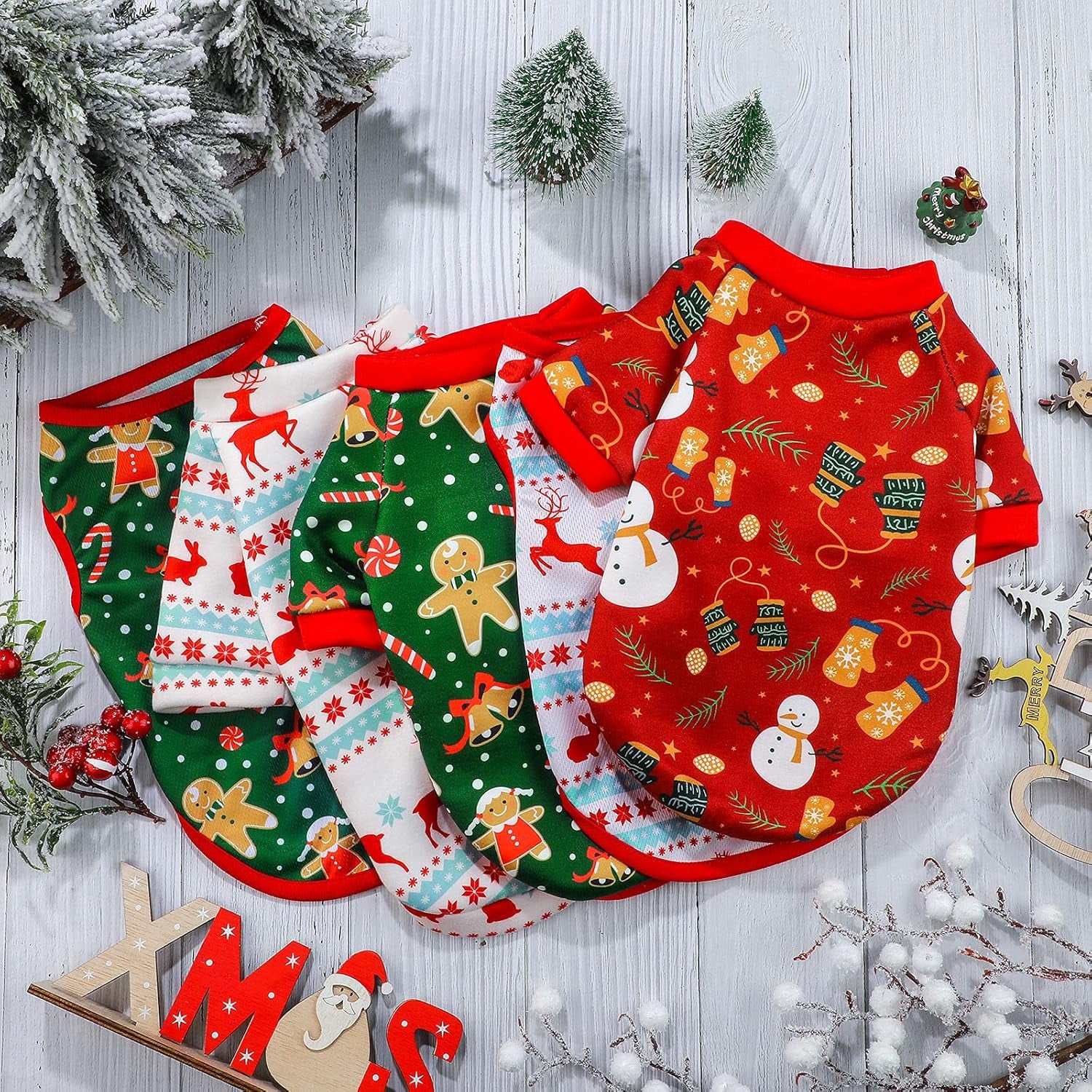6 Pieces Dog Christmas Shirt Clothes Pet Dog Xmas Vest Soft Shirts Holiday Small Dog Apparel Snowman Printed Puppy Elf Costume Puppy Outfits Pet Shirts for Medium Dogs Cosplay (Small)