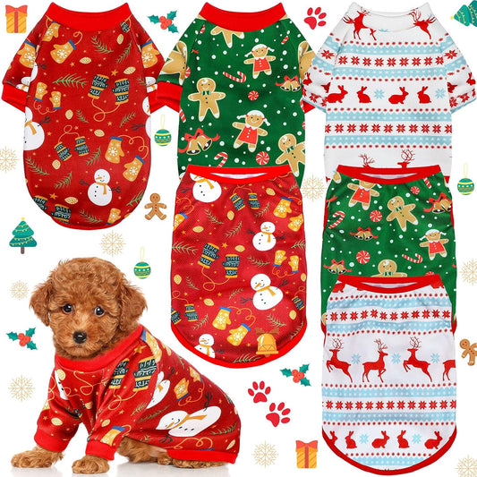 6 Pieces Dog Christmas Shirt Clothes Pet Dog Xmas Vest Soft Shirts Holiday Small Dog Apparel Snowman Printed Puppy Elf Costume Puppy Outfits Pet Shirts for Medium Dogs Cosplay (Small)