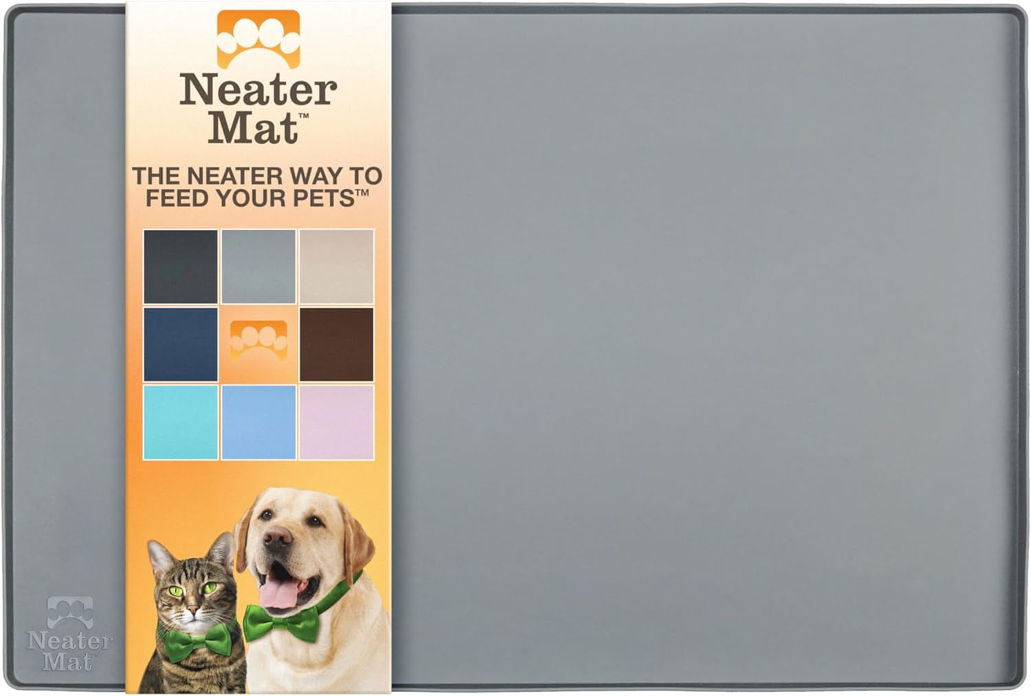 Neater Mat Pet Mats for Food and Water, Cat & Dog Bowl Mat Waterproof Silicone, Feeding Tray, Dog Food Mats for Floors, Placemat W/Raised Edge for under Bowls, 24" X 16", Grey