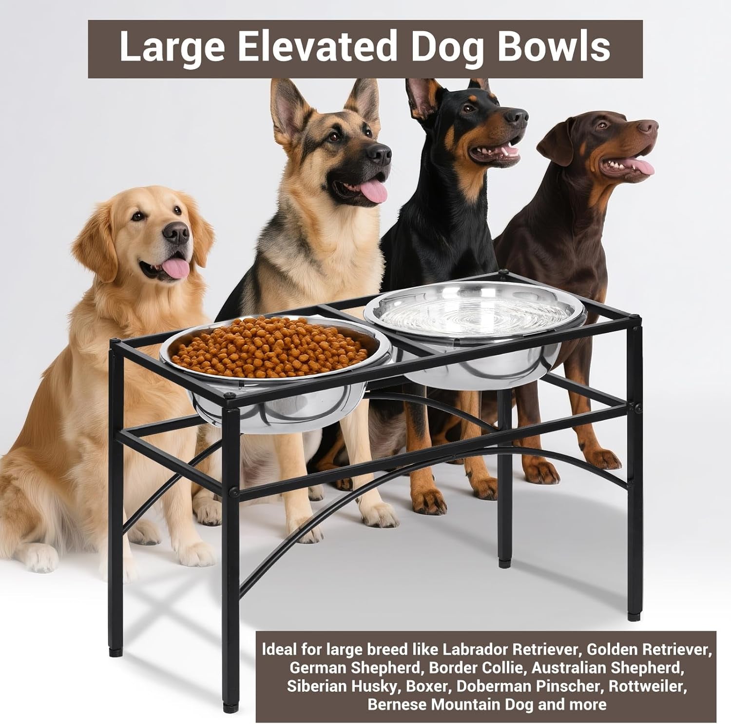 Elevated Dog Bowls Raised Pet Feeder Cat Food & Water Diner Stand Set W/ 2 Removable Stainless Steel Bowls (2 Quarts/13.77" in Height)