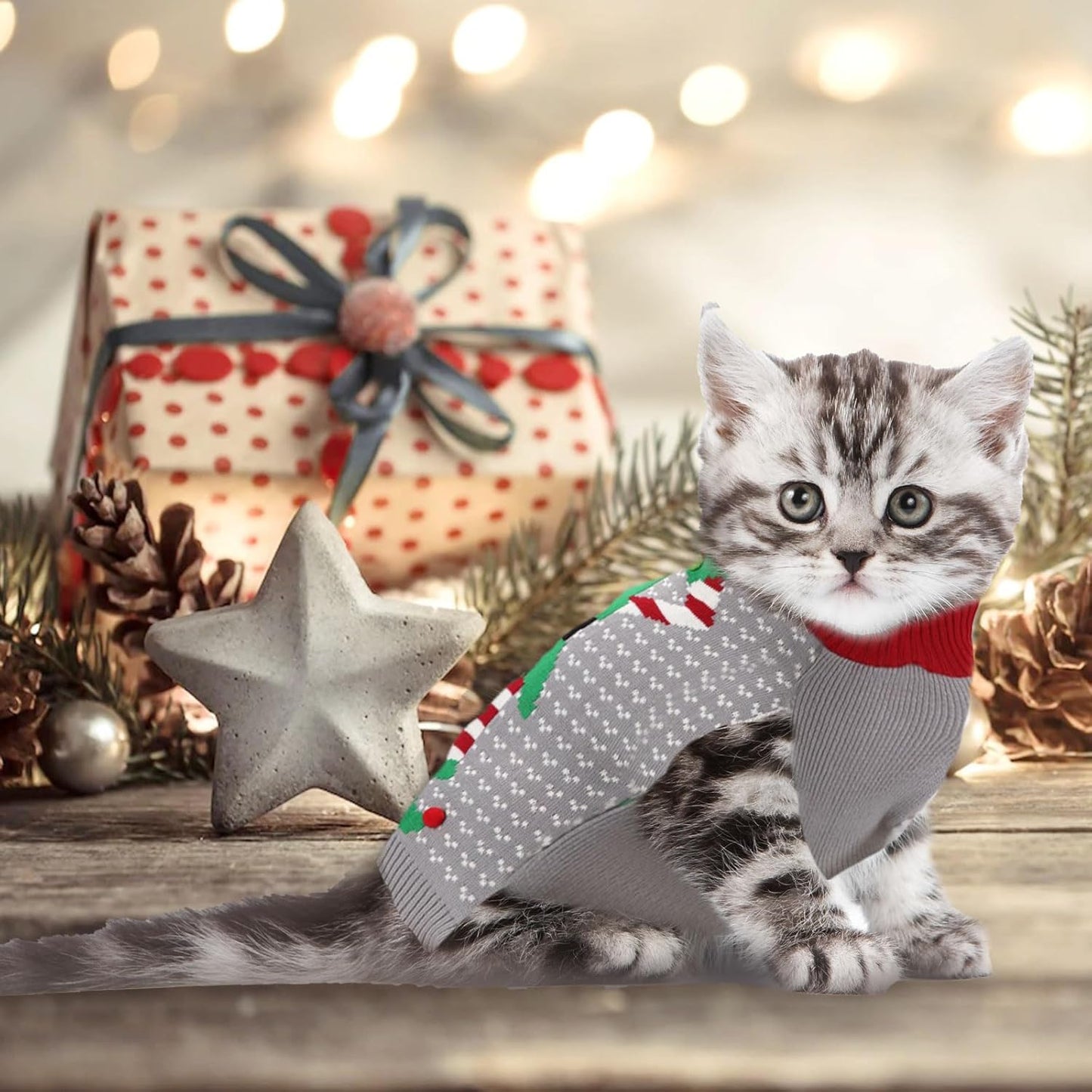 Dog Cat Ugly Christmas Sweater Boy Girl Xmas Pet Clothes Holiday Puppy Costume New Year Gifts for Small Medium Large Dogs Outfits (XS, Grey Elf)