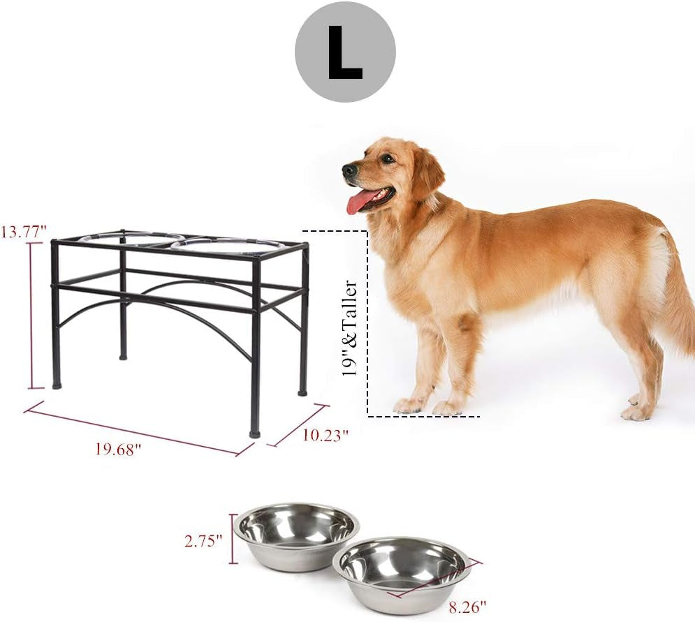 Elevated Dog Bowls Raised Pet Feeder Cat Food & Water Diner Stand Set W/ 2 Removable Stainless Steel Bowls (2 Quarts/13.77" in Height)