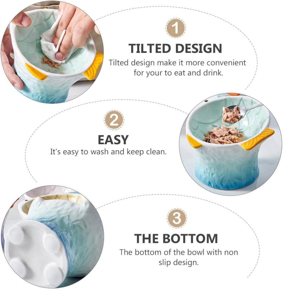 Non-Slip Ceramic Cat Bowl Pet Supplies Pet Feeder Water Food Bowl Drinking Bowl -Skid Cat Bowl Raised Bowl Feeder for Cat Pet Food Bowl Cat Snack Bowl Fish Shape Bowl Pet Bowl