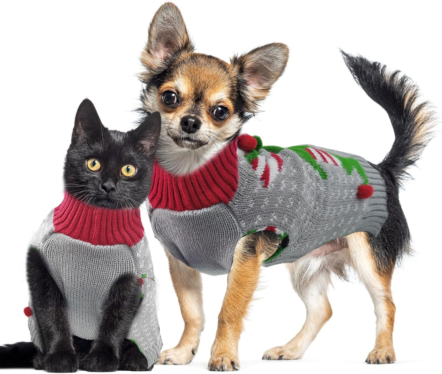 Dog Cat Ugly Christmas Sweater Boy Girl Xmas Pet Clothes Holiday Puppy Costume New Year Gifts for Small Medium Large Dogs Outfits (XS, Grey Elf)