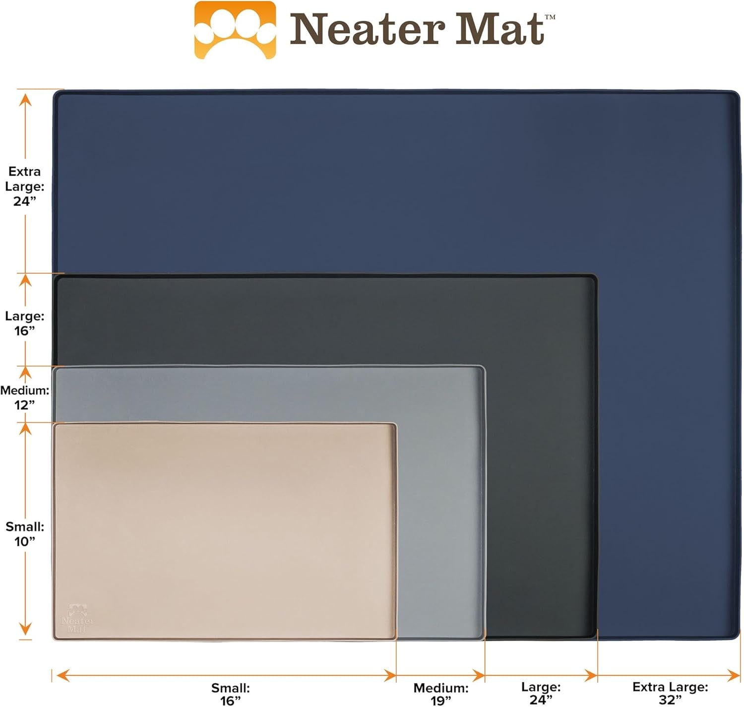 Neater Mat Pet Mats for Food and Water, Cat & Dog Bowl Mat Waterproof Silicone, Feeding Tray, Dog Food Mats for Floors, Placemat W/Raised Edge for under Bowls, 24" X 16", Grey