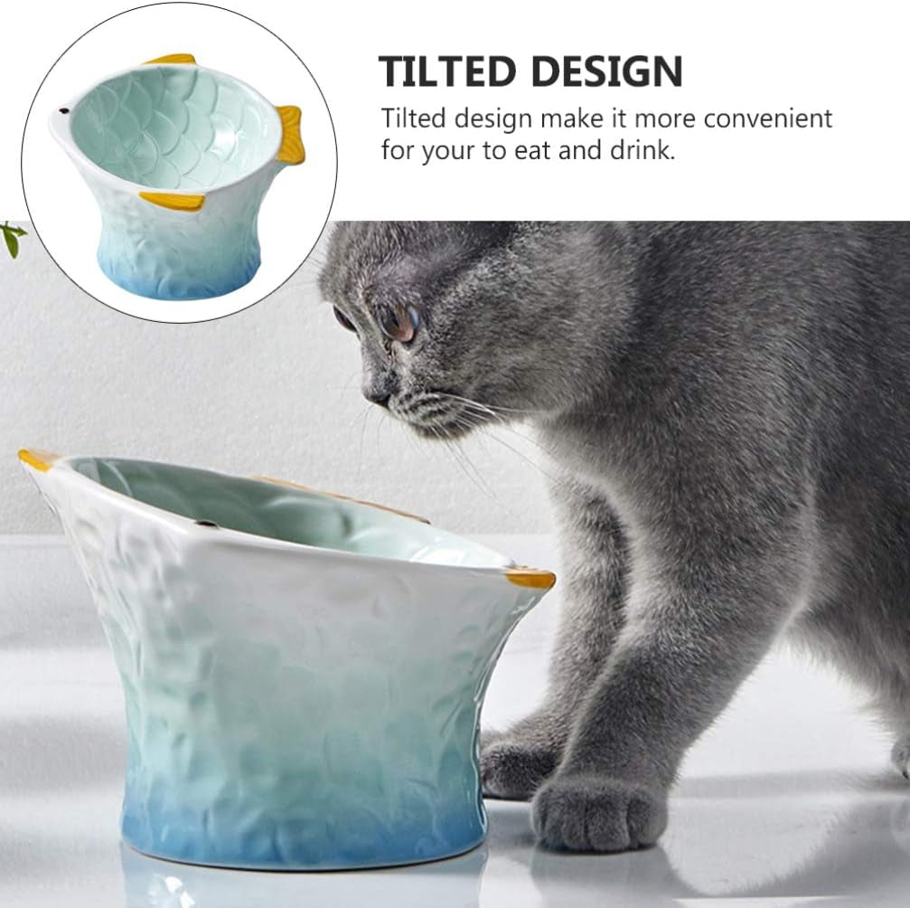Non-Slip Ceramic Cat Bowl Pet Supplies Pet Feeder Water Food Bowl Drinking Bowl -Skid Cat Bowl Raised Bowl Feeder for Cat Pet Food Bowl Cat Snack Bowl Fish Shape Bowl Pet Bowl