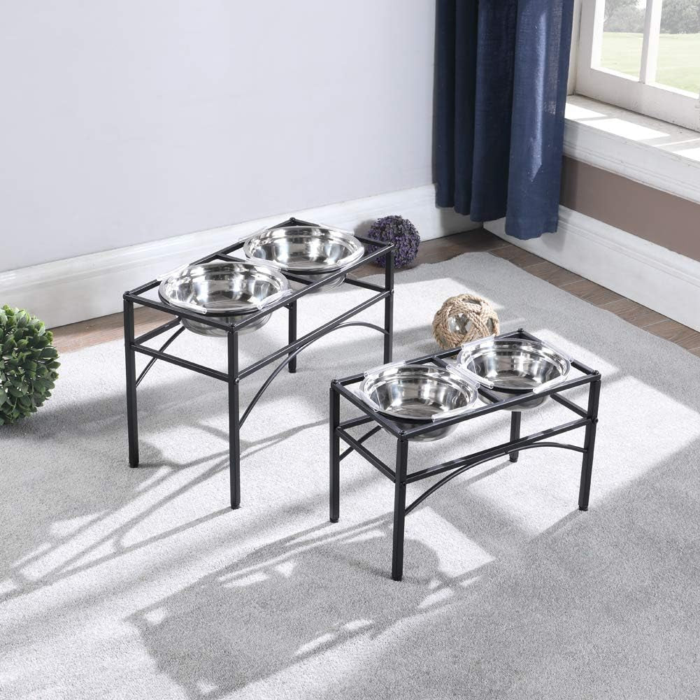 Elevated Dog Bowls Raised Pet Feeder Cat Food & Water Diner Stand Set W/ 2 Removable Stainless Steel Bowls (2 Quarts/13.77" in Height)