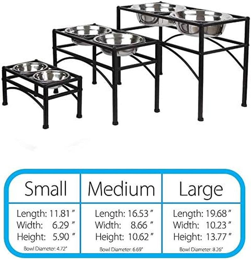 Elevated Dog Bowls Raised Pet Feeder Cat Food & Water Diner Stand Set W/ 2 Removable Stainless Steel Bowls (2 Quarts/13.77" in Height)