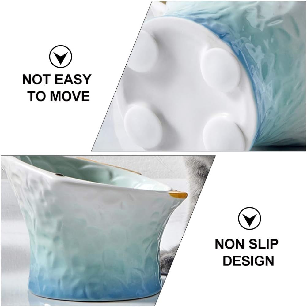 Non-Slip Ceramic Cat Bowl Pet Supplies Pet Feeder Water Food Bowl Drinking Bowl -Skid Cat Bowl Raised Bowl Feeder for Cat Pet Food Bowl Cat Snack Bowl Fish Shape Bowl Pet Bowl