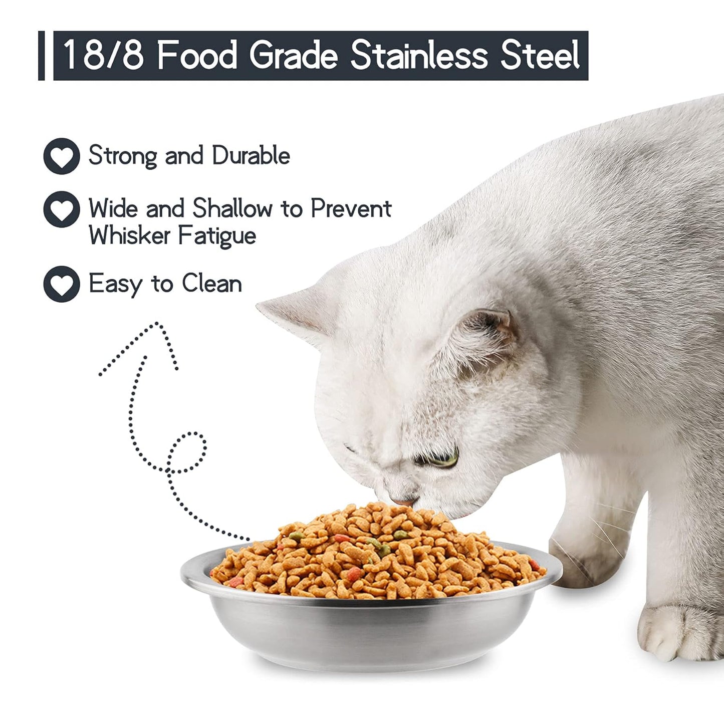 Cat Dishes Food Bowls,Stainless Steel Pet Food & Water Bowls Set for Dogs and Cats,Feeding and Watering Dish Bowl for Kitten Puppy (2 Pcs, 6.3 Inch)