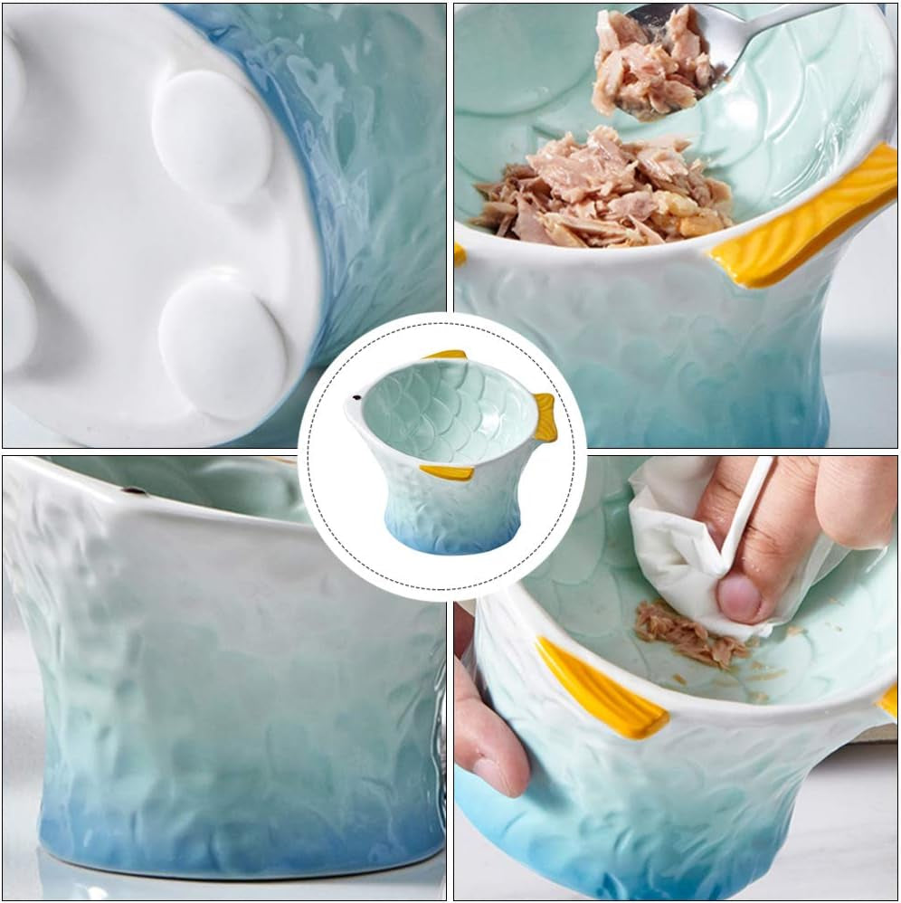 Non-Slip Ceramic Cat Bowl Pet Supplies Pet Feeder Water Food Bowl Drinking Bowl -Skid Cat Bowl Raised Bowl Feeder for Cat Pet Food Bowl Cat Snack Bowl Fish Shape Bowl Pet Bowl