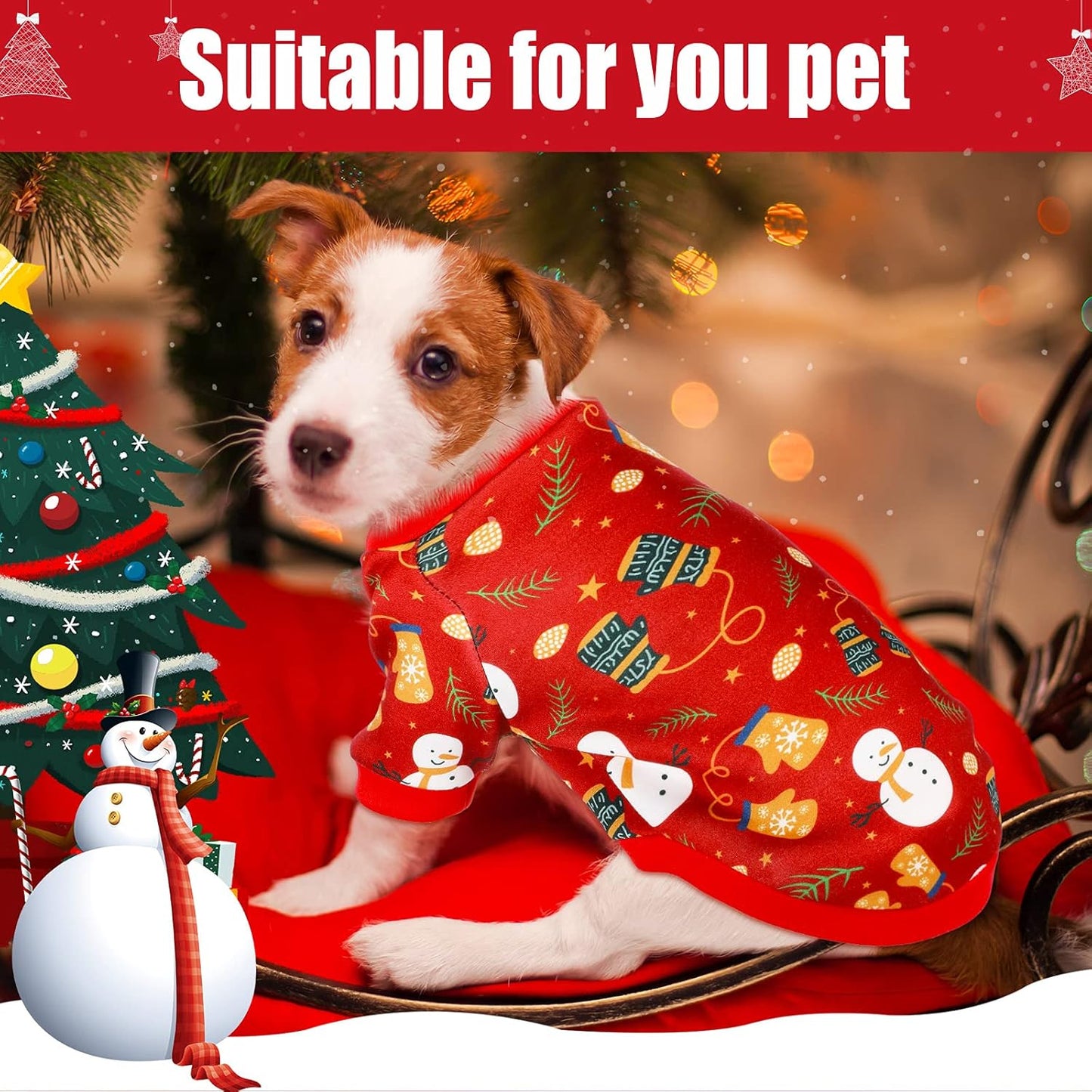 6 Pieces Dog Christmas Shirt Clothes Pet Dog Xmas Vest Soft Shirts Holiday Small Dog Apparel Snowman Printed Puppy Elf Costume Puppy Outfits Pet Shirts for Medium Dogs Cosplay (Small)