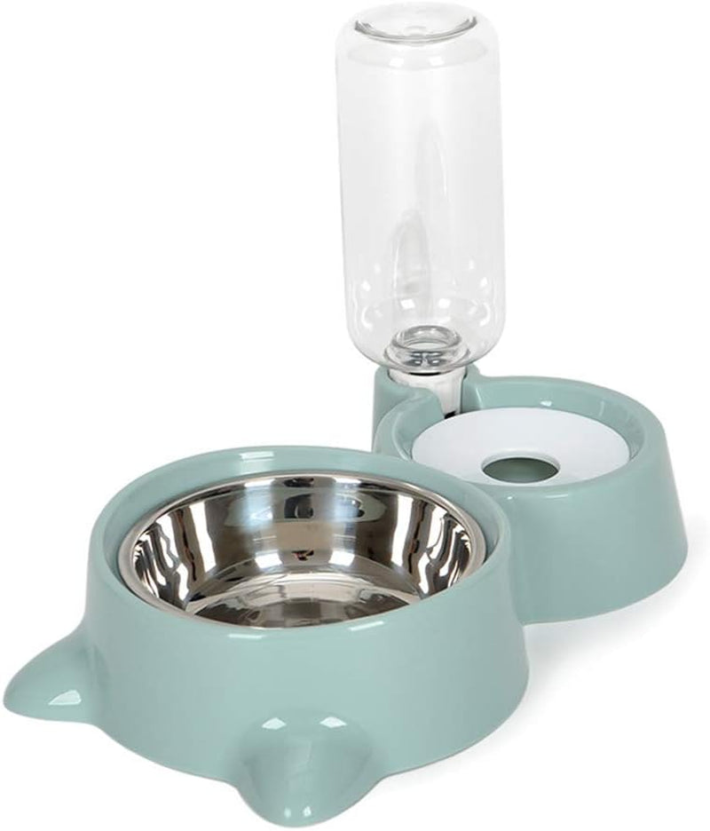 Dog Cat Double Bowls Automatic Cat Feeder and Water Dispenser, Pet Food and Water Feeder Bowls with Automatic Water Bottle for Small Large Dog Pets Puppy Kitten Rabbit (Green)