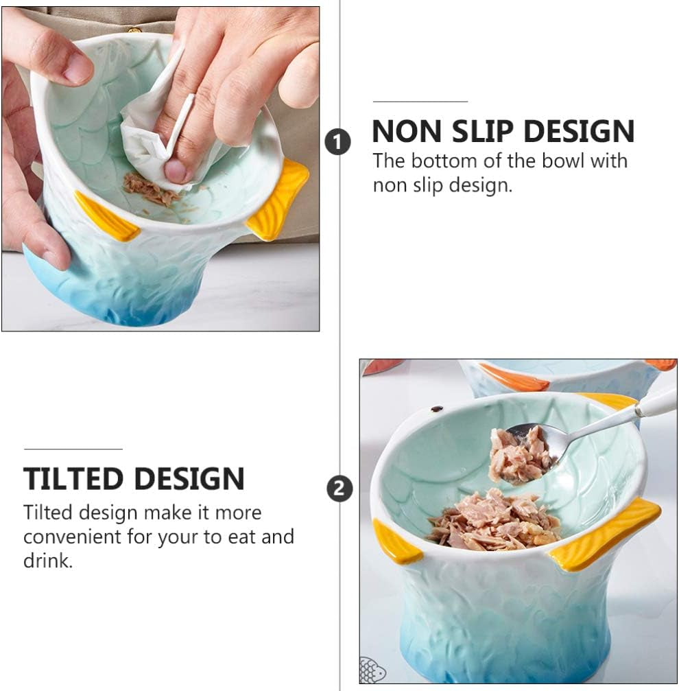 Non-Slip Ceramic Cat Bowl Pet Supplies Pet Feeder Water Food Bowl Drinking Bowl -Skid Cat Bowl Raised Bowl Feeder for Cat Pet Food Bowl Cat Snack Bowl Fish Shape Bowl Pet Bowl