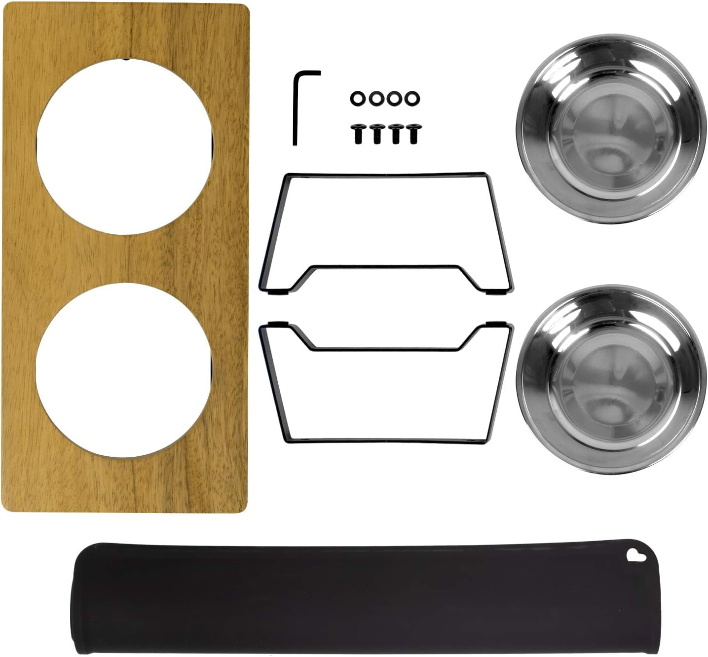 Raised Pet Bowls for Cats and Puppy, Walnut Wood Elevated Dog Cat Food and Water Bowls Stand Feeder with 2 Stainless Steel Bowls and anti Slip Mat (Small)