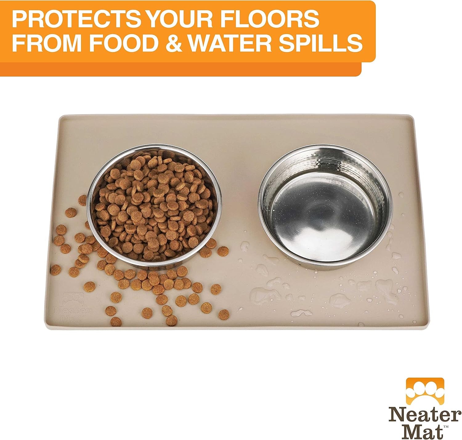 Neater Mat - Waterproof Silicone Pet Bowls Mat - Protect Floors from Food & Water (19" X 12", Cappuccino)