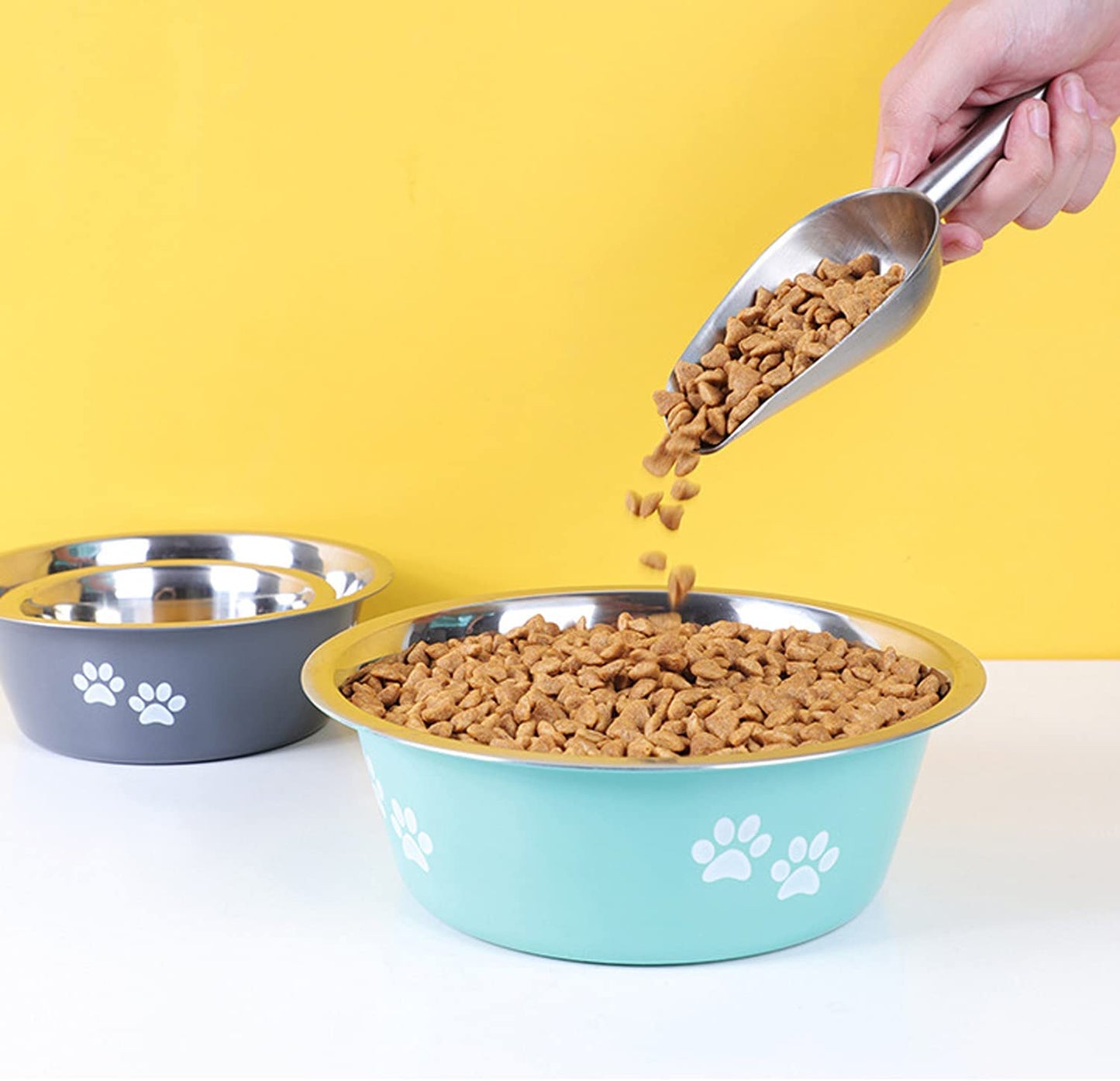 Stainless Steel Dog Bowls 2 Pack Medium Large Dogs Feeding Food Water Bowl with Non-Slip Silicone Sole, Stainless Steel Dog Dishes Elevated Raised Pet Feeder (Green+Grey, L(6.6 Cups))