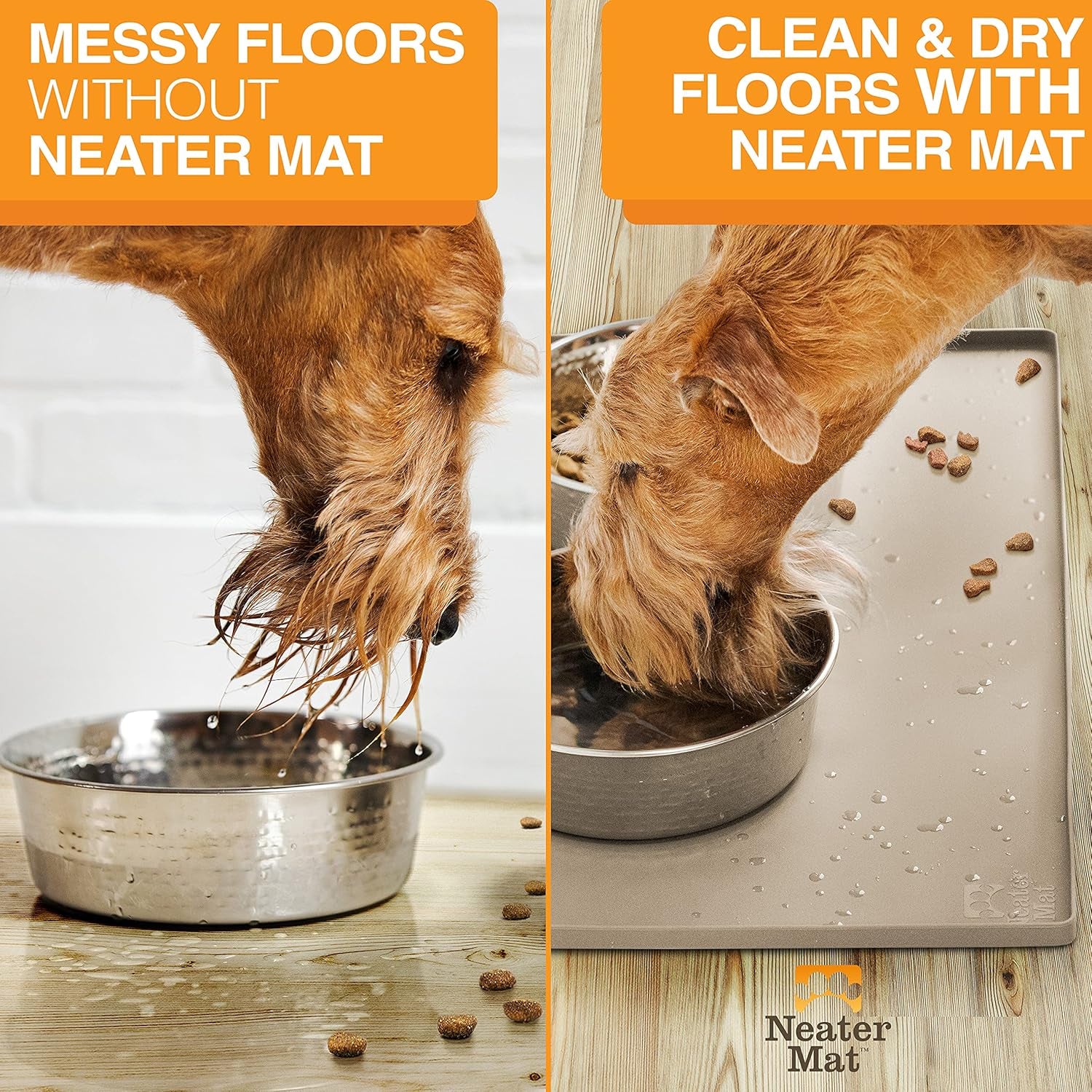 Neater Mat - Waterproof Silicone Pet Bowls Mat - Protect Floors from Food & Water (19" X 12", Cappuccino)