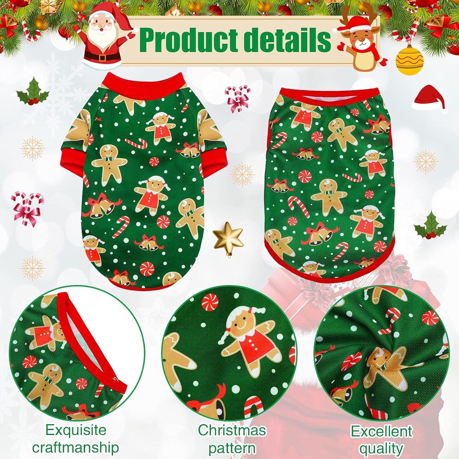6 Pieces Dog Christmas Shirt Clothes Pet Dog Xmas Vest Soft Shirts Holiday Small Dog Apparel Snowman Printed Puppy Elf Costume Puppy Outfits Pet Shirts for Medium Dogs Cosplay (Small)
