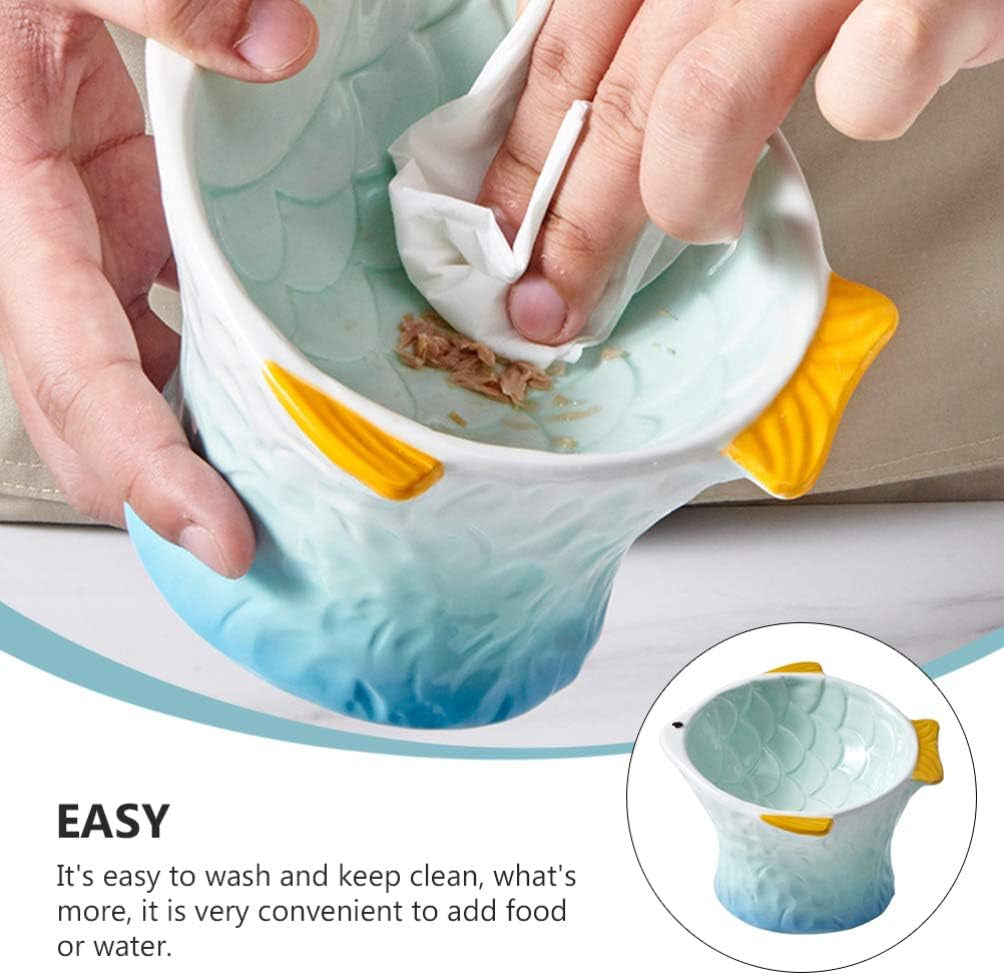 Non-Slip Ceramic Cat Bowl Pet Supplies Pet Feeder Water Food Bowl Drinking Bowl -Skid Cat Bowl Raised Bowl Feeder for Cat Pet Food Bowl Cat Snack Bowl Fish Shape Bowl Pet Bowl
