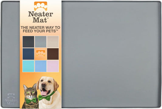 Neater Mat Pet Mats for Food and Water, Cat & Dog Bowl Mat Waterproof Silicone, Feeding Tray, Dog Food Mats for Floors, Placemat W/Raised Edge for under Bowls, 24" X 16", Grey
