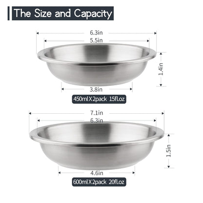 Cat Dishes Food Bowls,Stainless Steel Pet Food & Water Bowls Set for Dogs and Cats,Feeding and Watering Dish Bowl for Kitten Puppy (2 Pcs, 6.3 Inch)