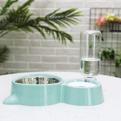 Dog Cat Double Bowls Automatic Cat Feeder and Water Dispenser, Pet Food and Water Feeder Bowls with Automatic Water Bottle for Small Large Dog Pets Puppy Kitten Rabbit (Green)