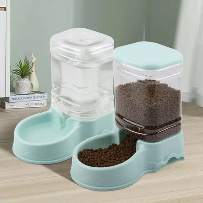 Automatic Cat Feeder, Automatic Pets Food Dispenser, Water Drinking Drinker Dish for Medium Small Pet Puppy Kitten Blue Food Feeder
