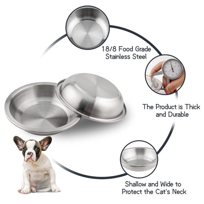 Cat Dishes Food Bowls,Stainless Steel Pet Food & Water Bowls Set for Dogs and Cats,Feeding and Watering Dish Bowl for Kitten Puppy (2 Pcs, 6.3 Inch)