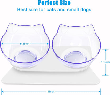 Cat Bowls Set: Tilted, Anti-Vomiting Pet Feeder with Stand for Cats and Small Dogs