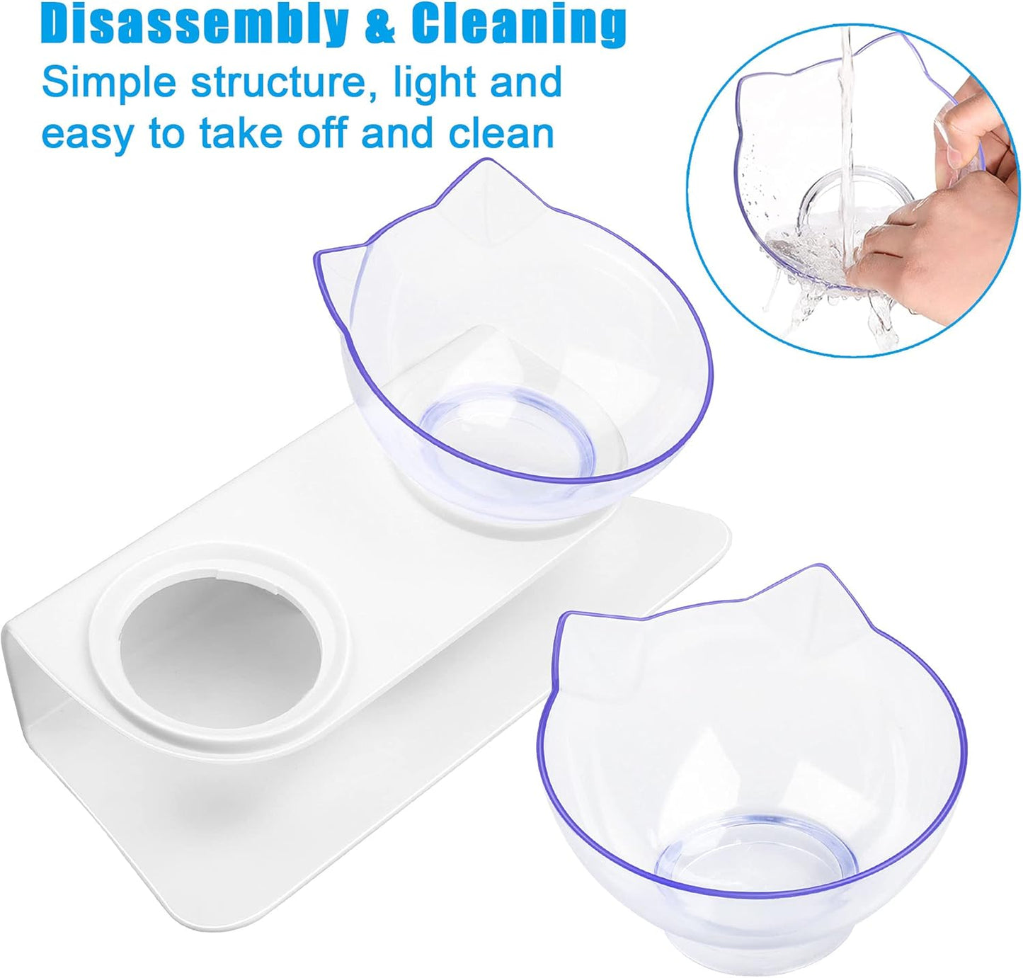 Cat Bowls Set: Tilted, Anti-Vomiting Pet Feeder with Stand for Cats and Small Dogs