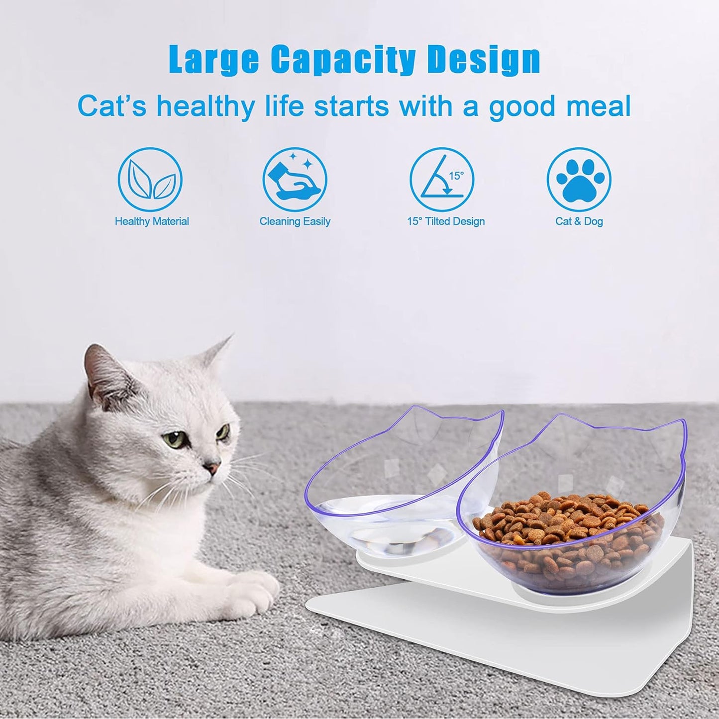 Cat Bowls Set: Tilted, Anti-Vomiting Pet Feeder with Stand for Cats and Small Dogs