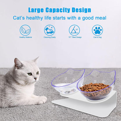 Cat Bowls Set: Tilted, Anti-Vomiting Pet Feeder with Stand for Cats and Small Dogs
