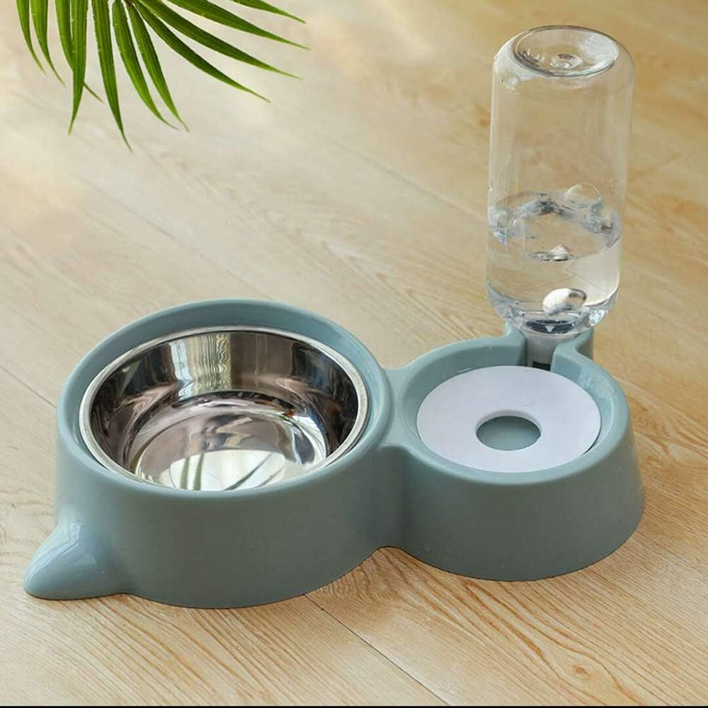 Dog Cat Double Bowls Automatic Cat Feeder and Water Dispenser, Pet Food and Water Feeder Bowls with Automatic Water Bottle for Small Large Dog Pets Puppy Kitten Rabbit (Green)