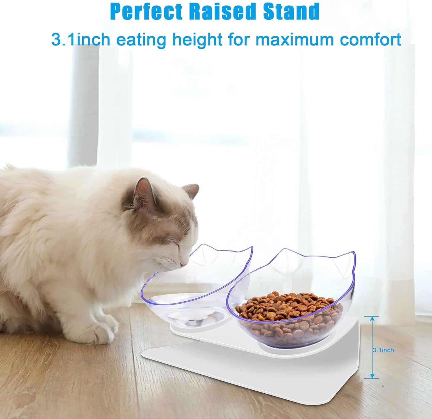Cat Bowls Set: Tilted, Anti-Vomiting Pet Feeder with Stand for Cats and Small Dogs