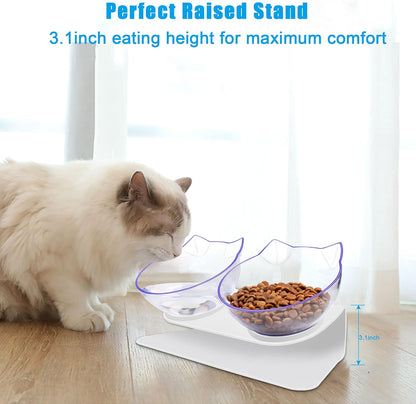 Cat Bowls Set: Tilted, Anti-Vomiting Pet Feeder with Stand for Cats and Small Dogs