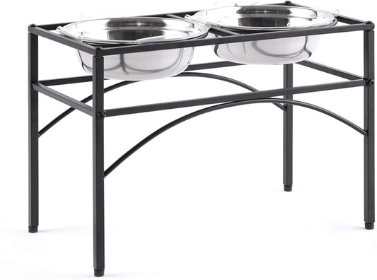 Elevated Dog Bowls Raised Pet Feeder Cat Food & Water Diner Stand Set W/ 2 Removable Stainless Steel Bowls (2 Quarts/13.77" in Height)